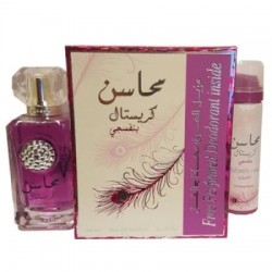 Set Mahasin Crystal Violet, Lattafa, Femei, Apa de Parfum - 100ml + Deo - 50ml